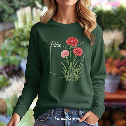 Ohio State Flower Long Sleeve Tee — Scarlet Carnation