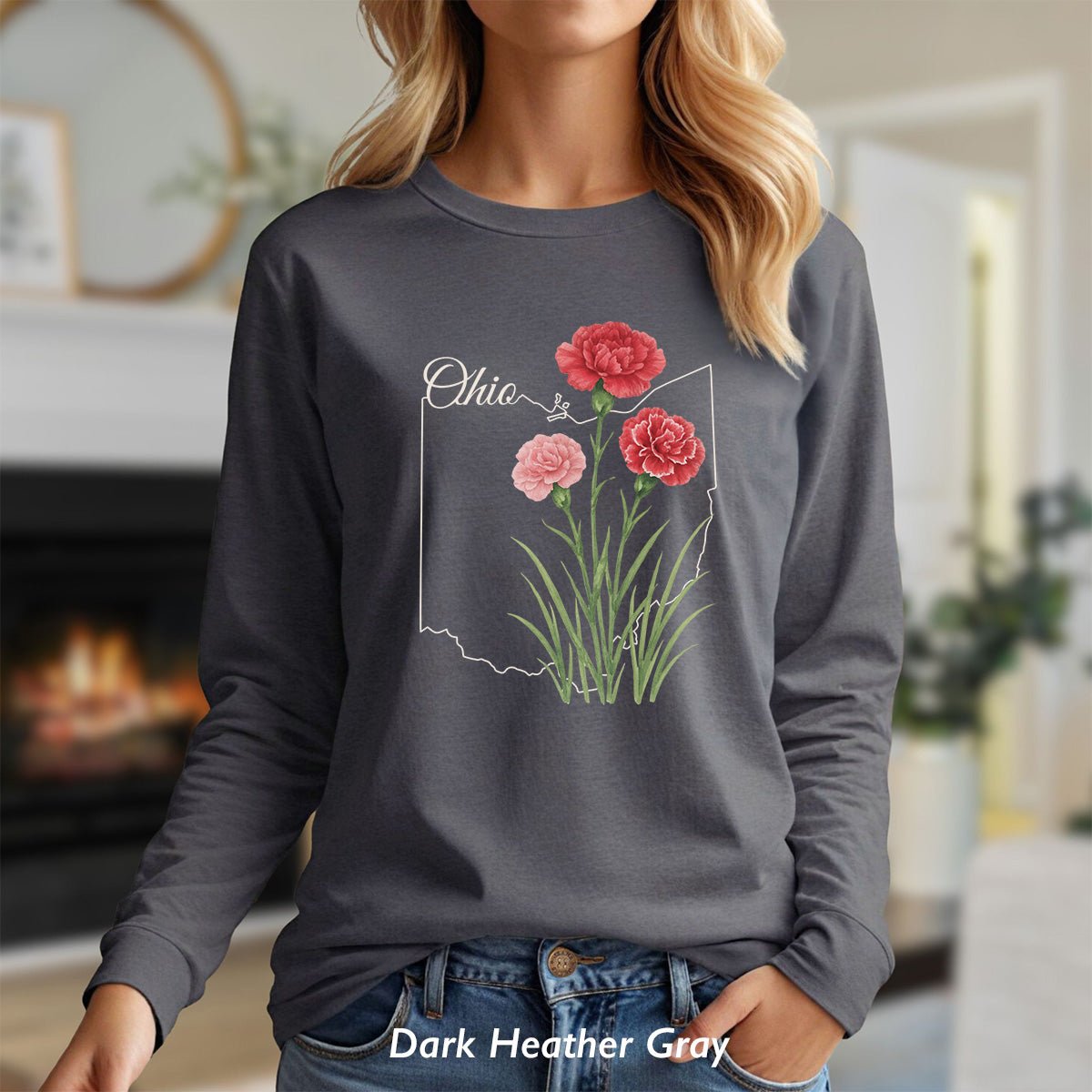 Ohio State Flower Long Sleeve Tee — Scarlet Carnation