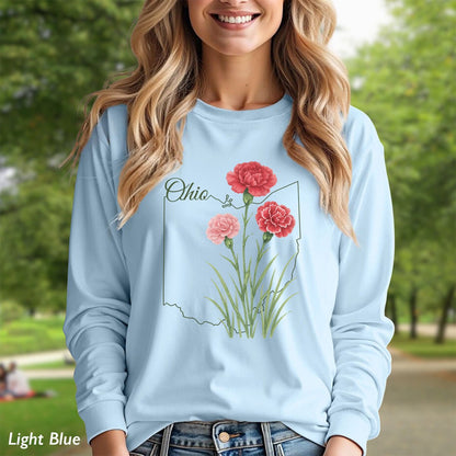 Ohio State Flower Long Sleeve Tee — Scarlet Carnation