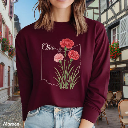 Ohio State Flower Long Sleeve Tee — Scarlet Carnation