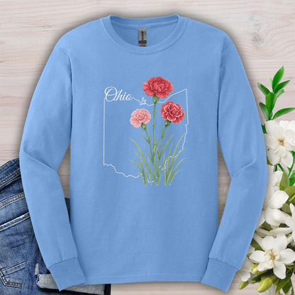 Ohio State Flower Long Sleeve Tee — Scarlet Carnation