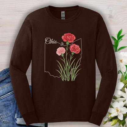 Ohio State Flower Long Sleeve Tee — Scarlet Carnation