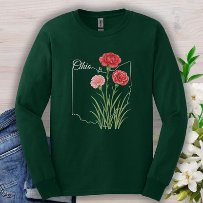 Ohio State Flower Long Sleeve Tee — Scarlet Carnation