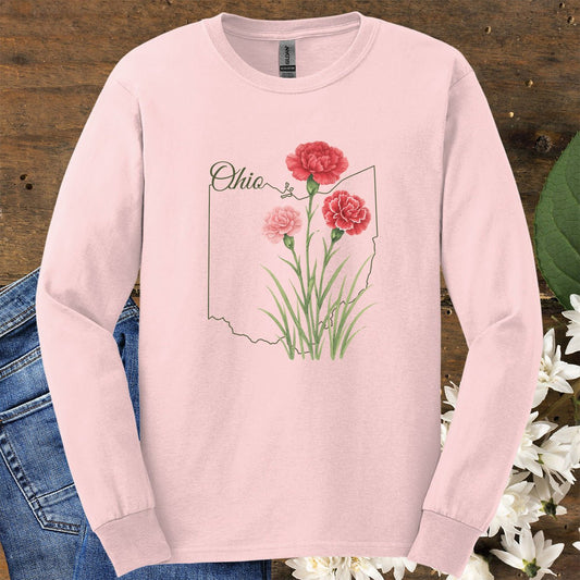 Ohio State Flower Long Sleeve Tee — Scarlet Carnation