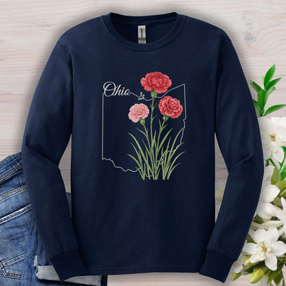 Ohio State Flower Long Sleeve Tee — Scarlet Carnation
