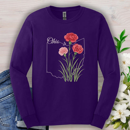Ohio State Flower Long Sleeve Tee — Scarlet Carnation