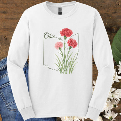 Ohio State Flower Long Sleeve Tee — Scarlet Carnation