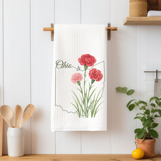 Ohio State Flower Tea Towel — Scarlet Carnation