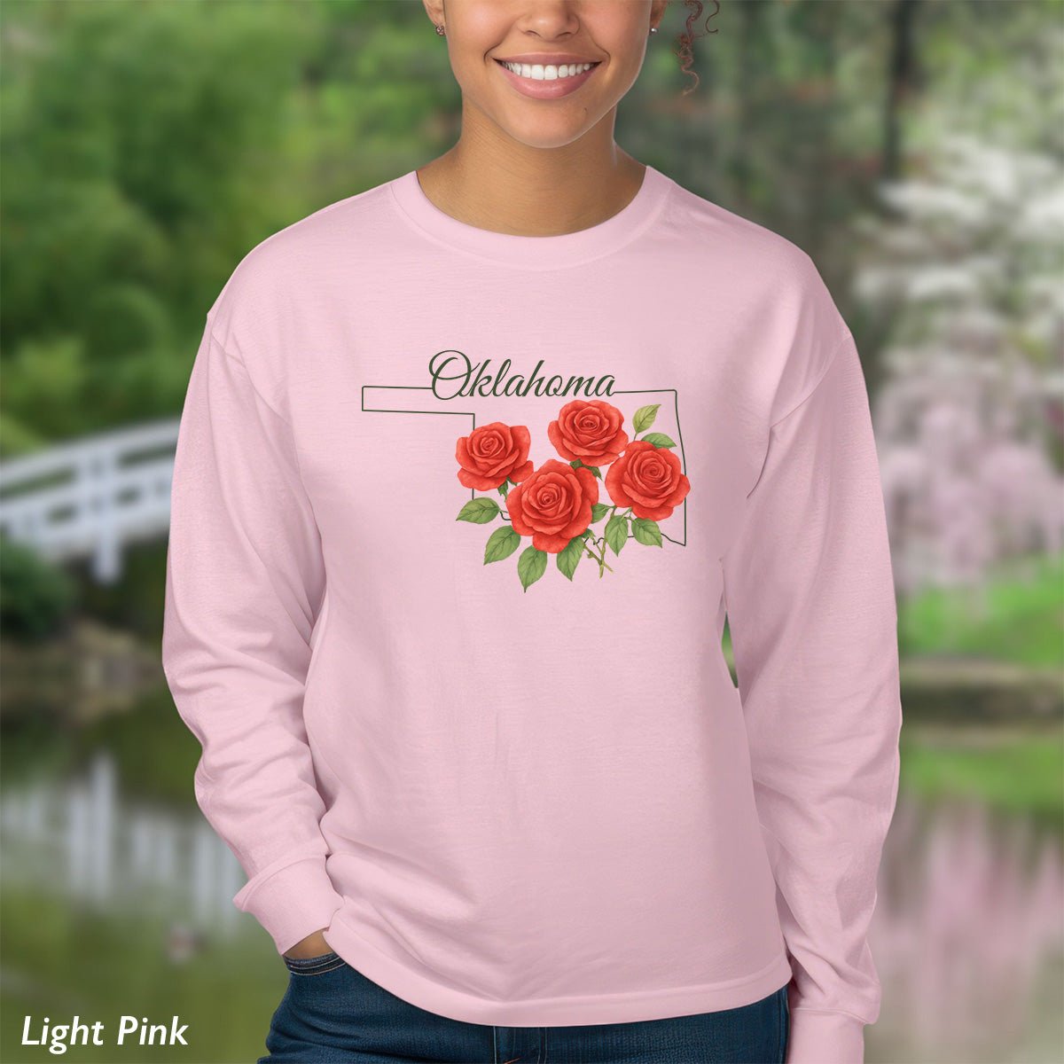 Oklahoma State Flower Long Sleeve Tee - Oklahoma Rose