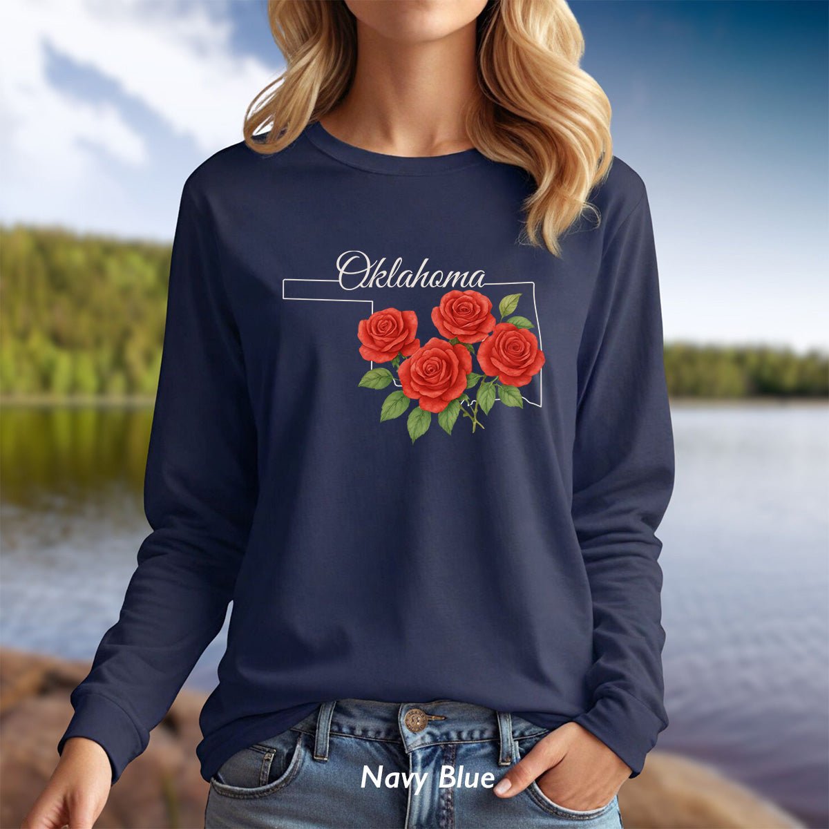 Oklahoma State Flower Long Sleeve Tee - Oklahoma Rose