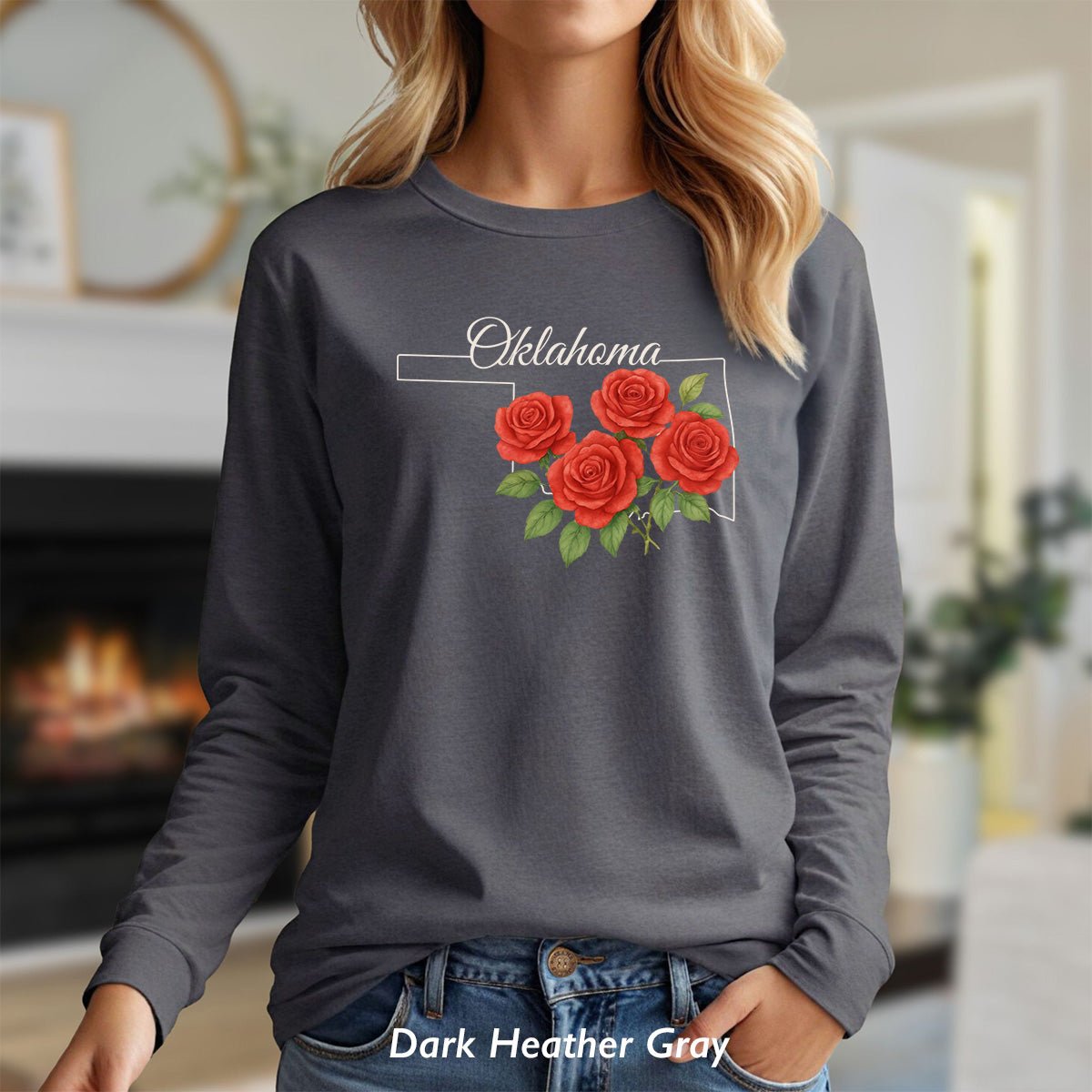 Oklahoma State Flower Long Sleeve Tee - Oklahoma Rose