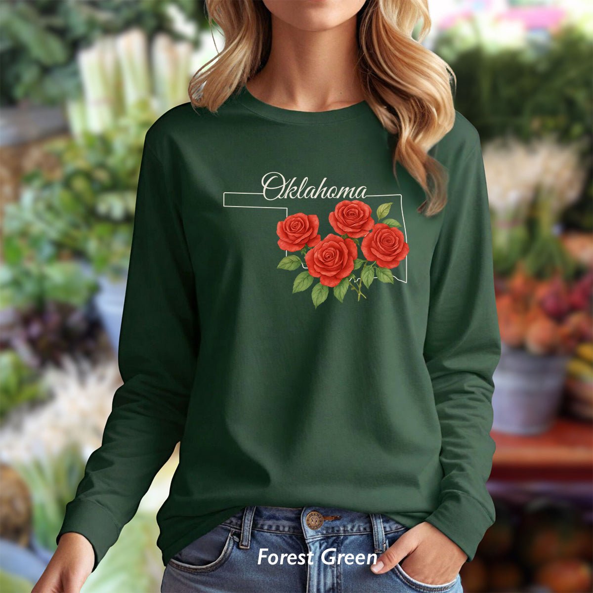 Oklahoma State Flower Long Sleeve Tee - Oklahoma Rose