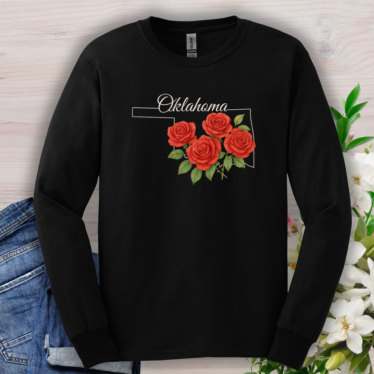 Oklahoma State Flower Long Sleeve Tee - Oklahoma Rose
