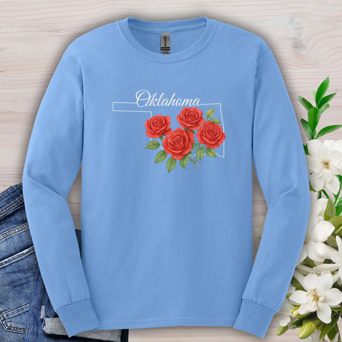 Oklahoma State Flower Long Sleeve Tee - Oklahoma Rose