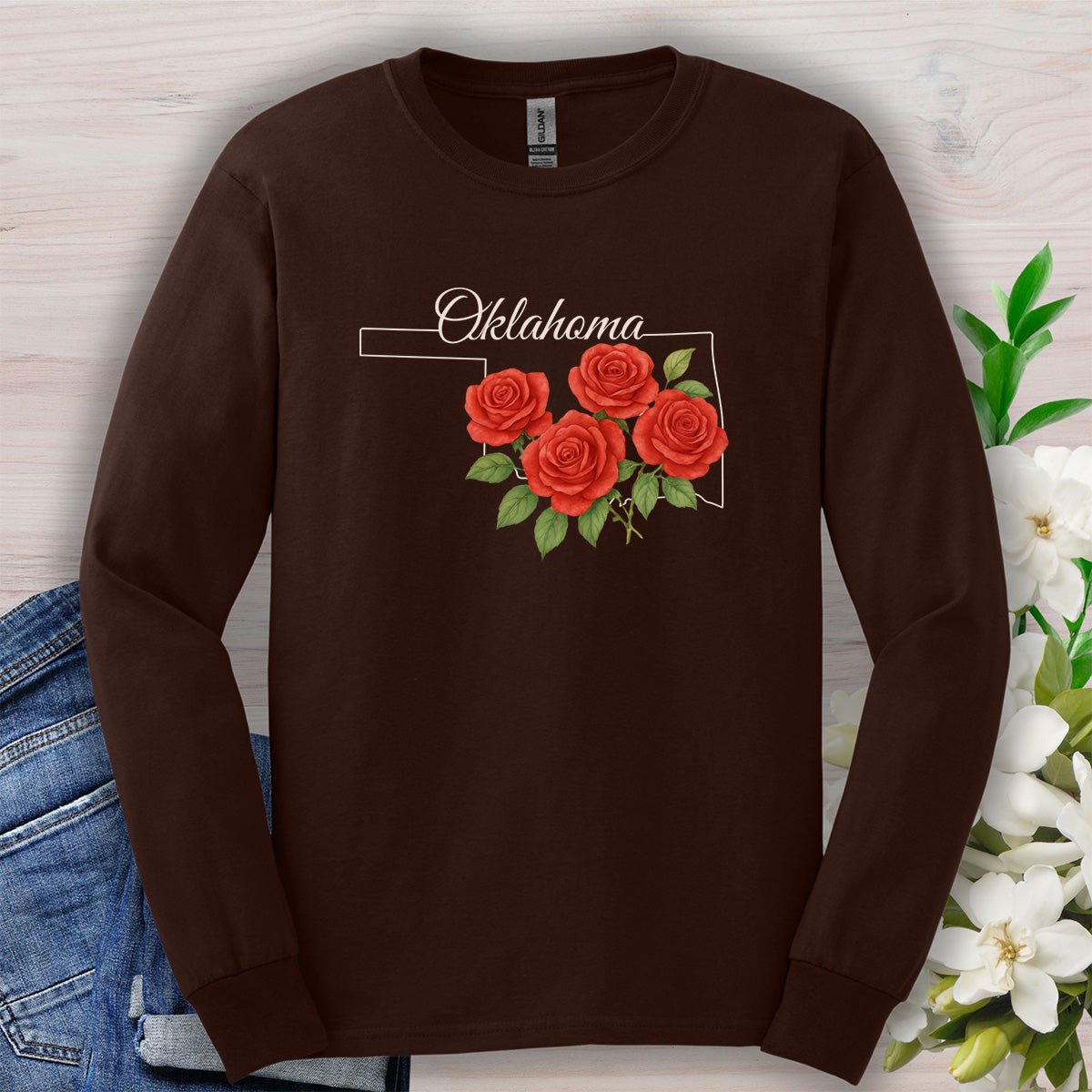 Oklahoma State Flower Long Sleeve Tee - Oklahoma Rose