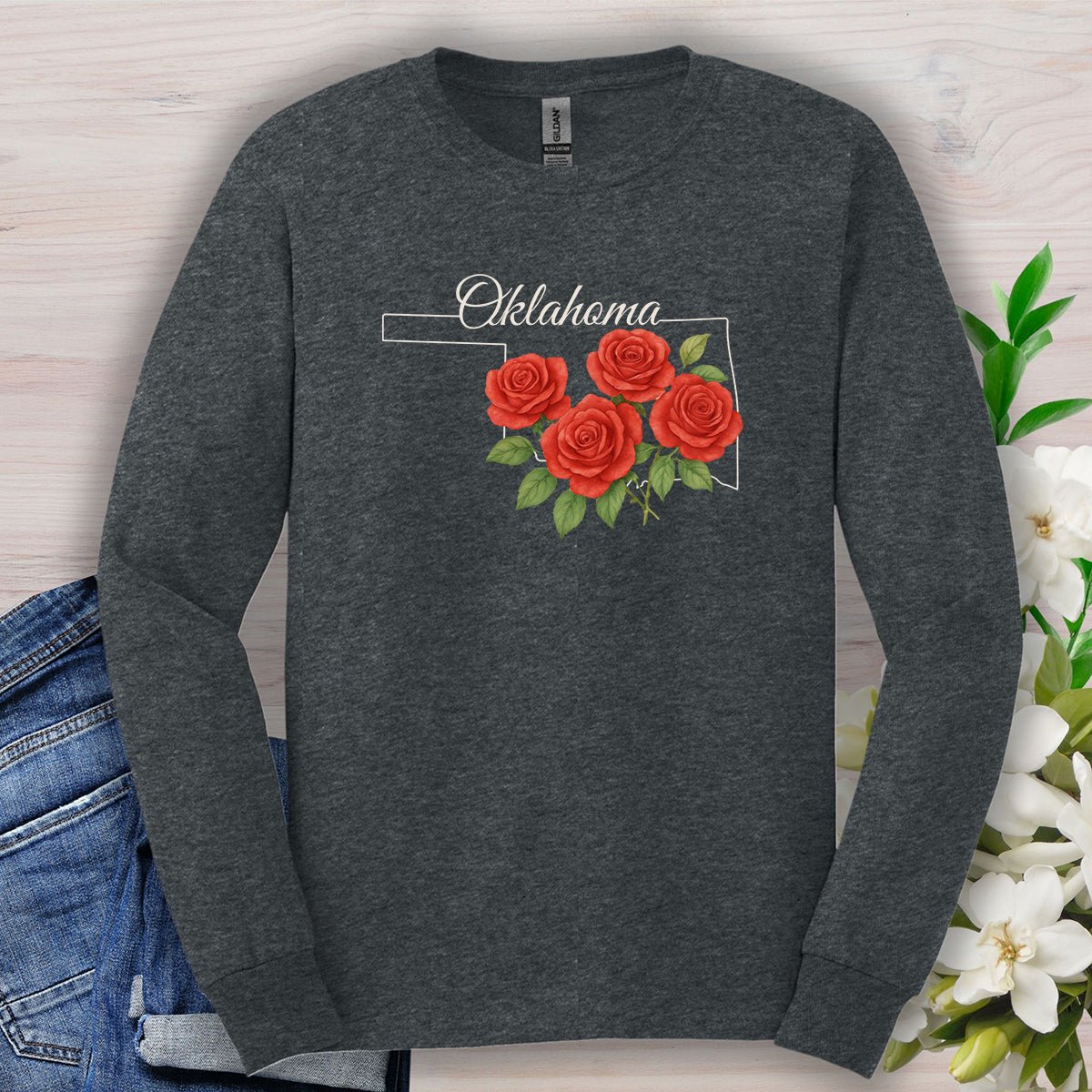 Oklahoma State Flower Long Sleeve Tee - Oklahoma Rose