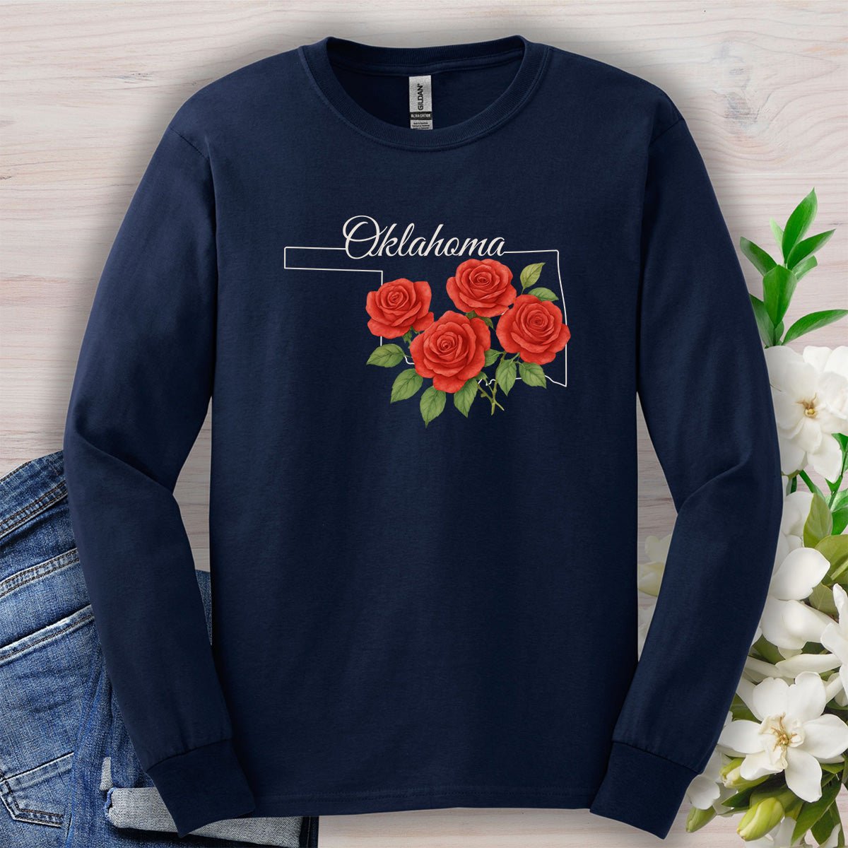 Oklahoma State Flower Long Sleeve Tee - Oklahoma Rose