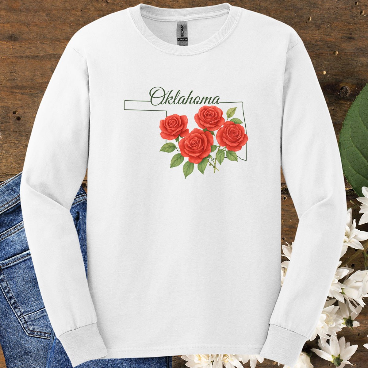 Oklahoma State Flower Long Sleeve Tee - Oklahoma Rose