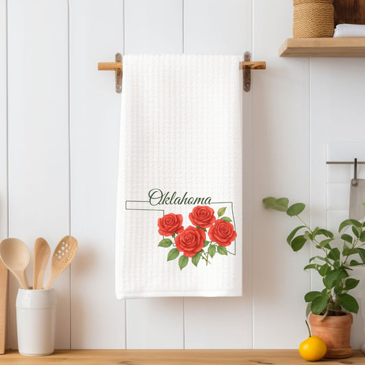 Oklahoma State Flower Tea Towel - Oklahoma Rose