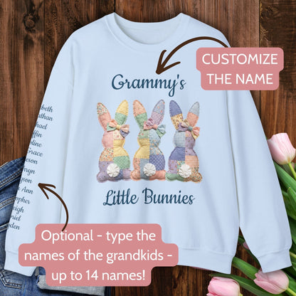 PERSONALIZE "Grandma's Little Bunnies" Pastel Faux Patchwork Easter Sweatshirt