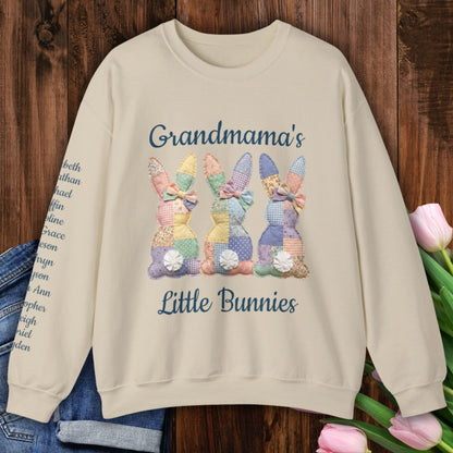 PERSONALIZE "Grandma's Little Bunnies" Pastel Faux Patchwork Easter Sweatshirt