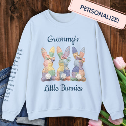 PERSONALIZE "Grandma's Little Bunnies" Pastel Faux Patchwork Easter Sweatshirt