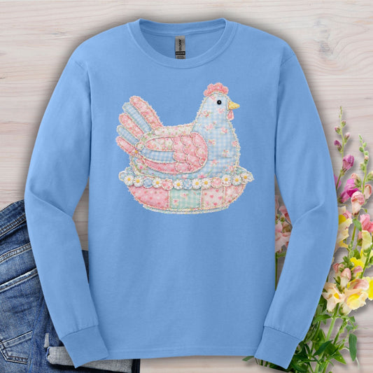 Pastel Faux Patchwork Hen Long Sleeve Tee