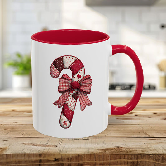 Patchwork Candy Cane Bow Mug (11/15oz)