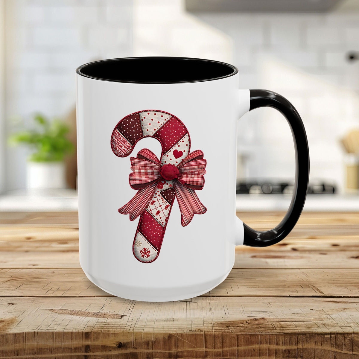 Patchwork Candy Cane Bow Mug (11/15oz)