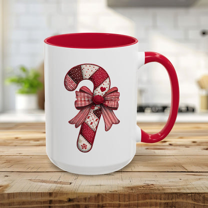 Patchwork Candy Cane Bow Mug (11/15oz)