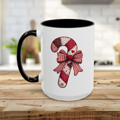Patchwork Candy Cane Bow Mug (11/15oz)
