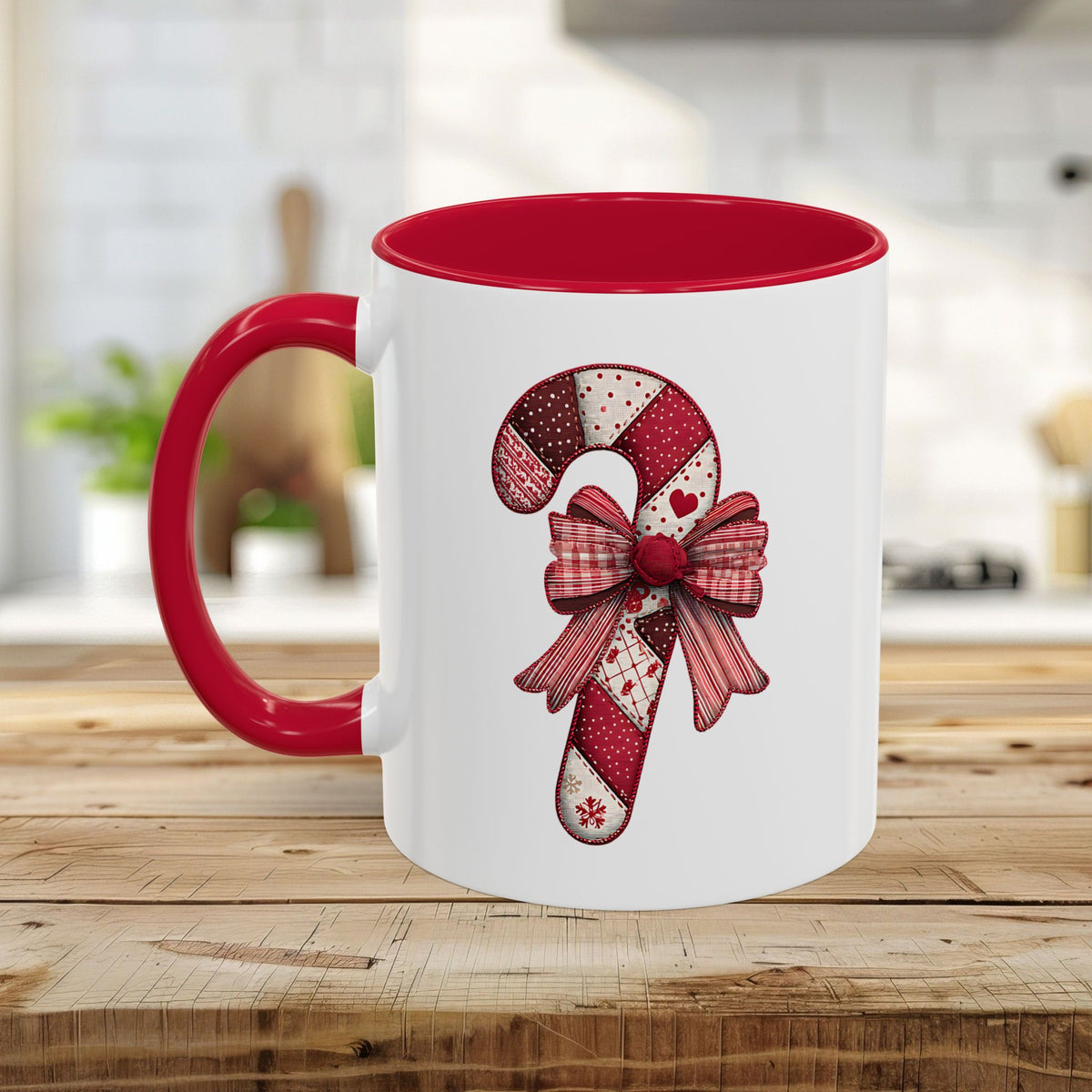 Patchwork Candy Cane Bow Mug (11/15oz)