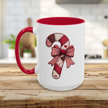 Patchwork Candy Cane Bow Mug (11/15oz)