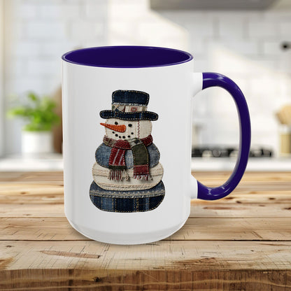 Patchwork Denim Country Snowman 11 & 15 oz. Mug