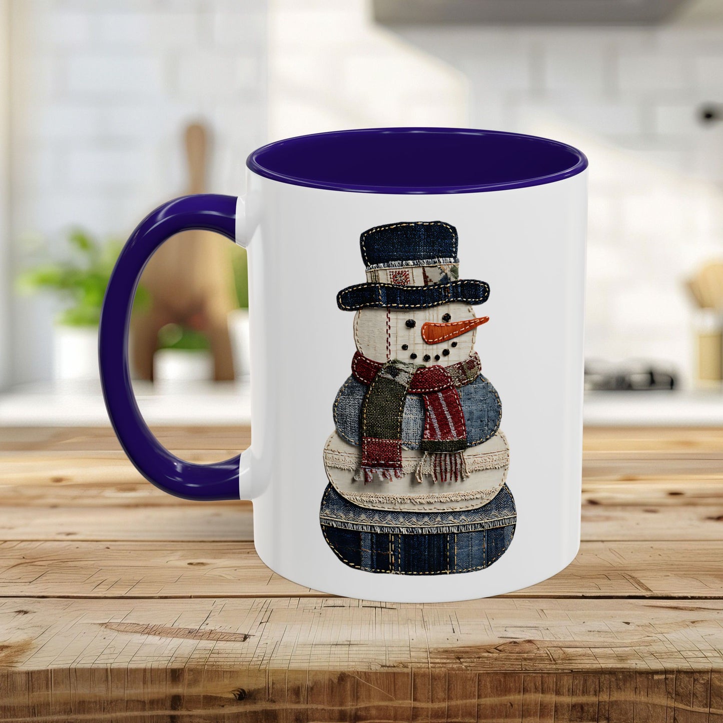 Patchwork Denim Country Snowman 11 & 15 oz. Mug