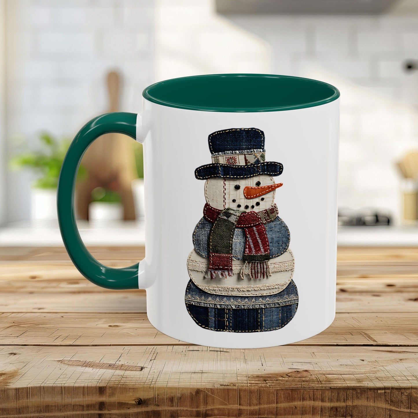 Patchwork Denim Country Snowman 11 & 15 oz. Mug
