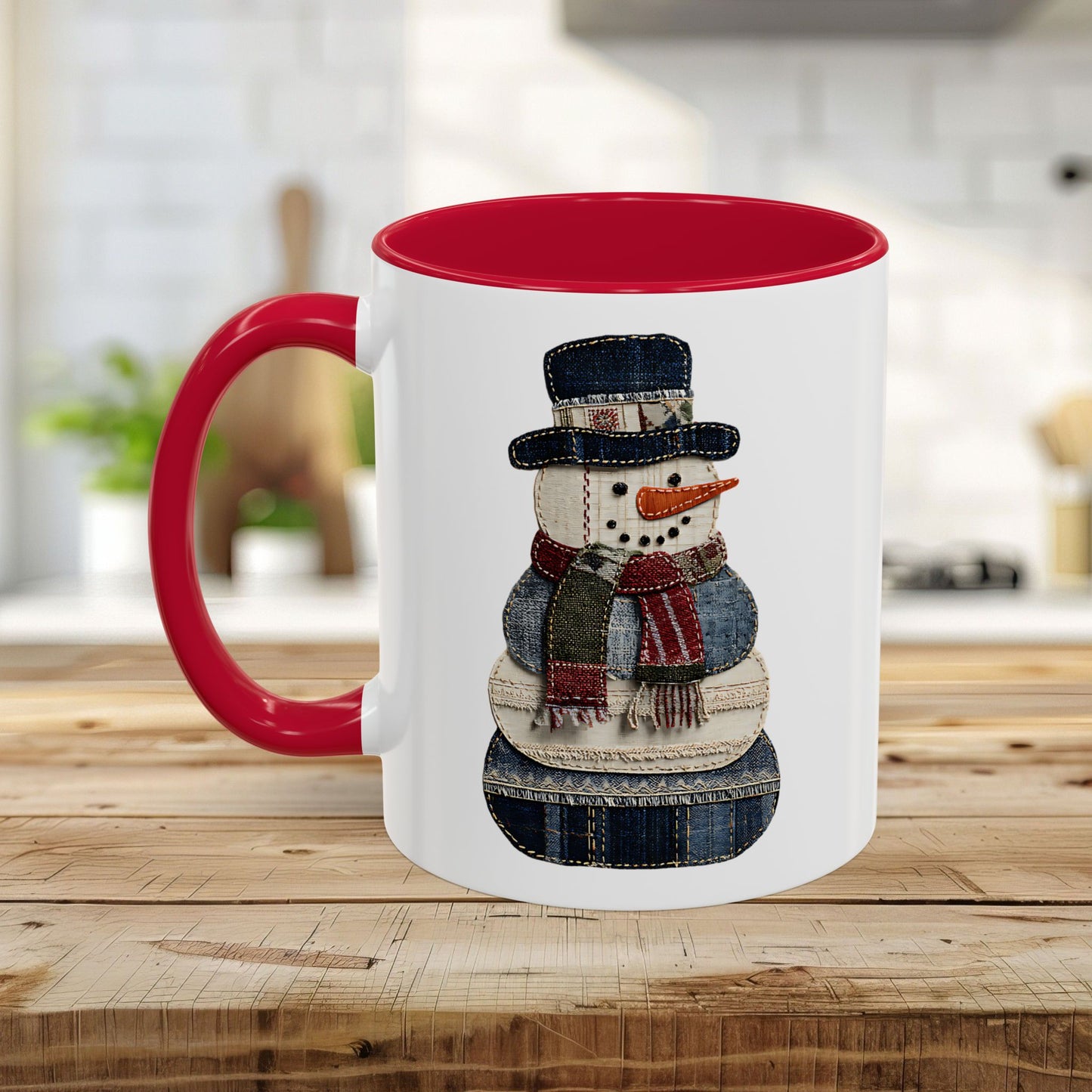 Patchwork Denim Country Snowman 11 & 15 oz. Mug