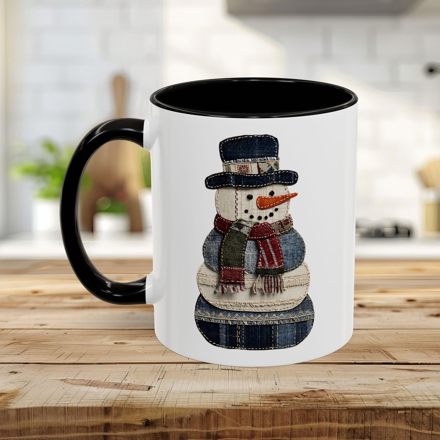 Patchwork Denim Country Snowman 11 & 15 oz. Mug