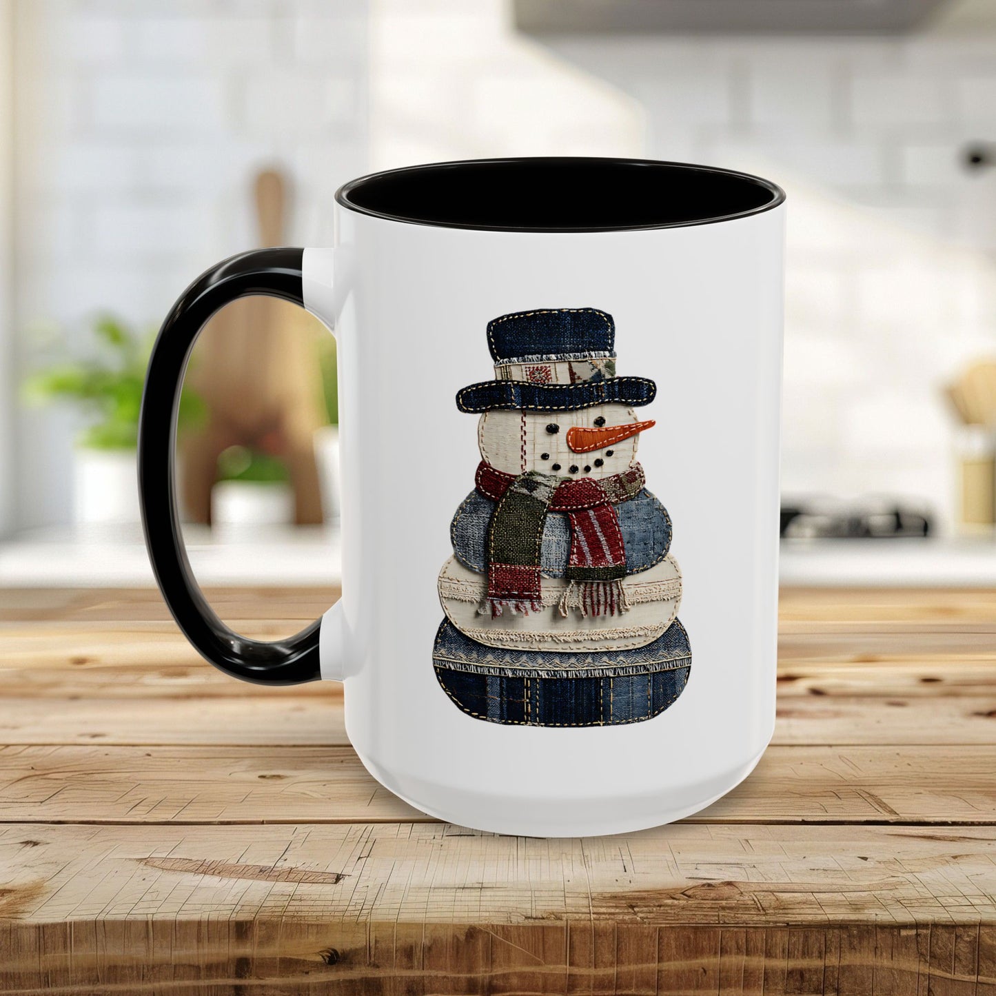 Patchwork Denim Country Snowman 11 & 15 oz. Mug