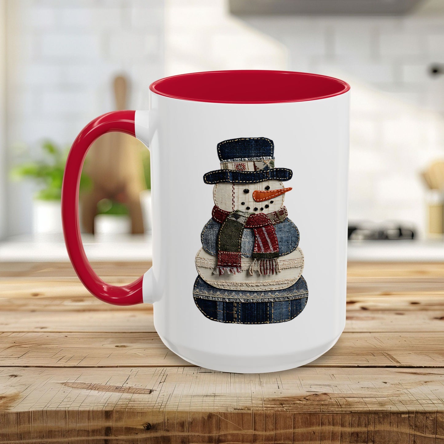 Patchwork Denim Country Snowman 11 & 15 oz. Mug