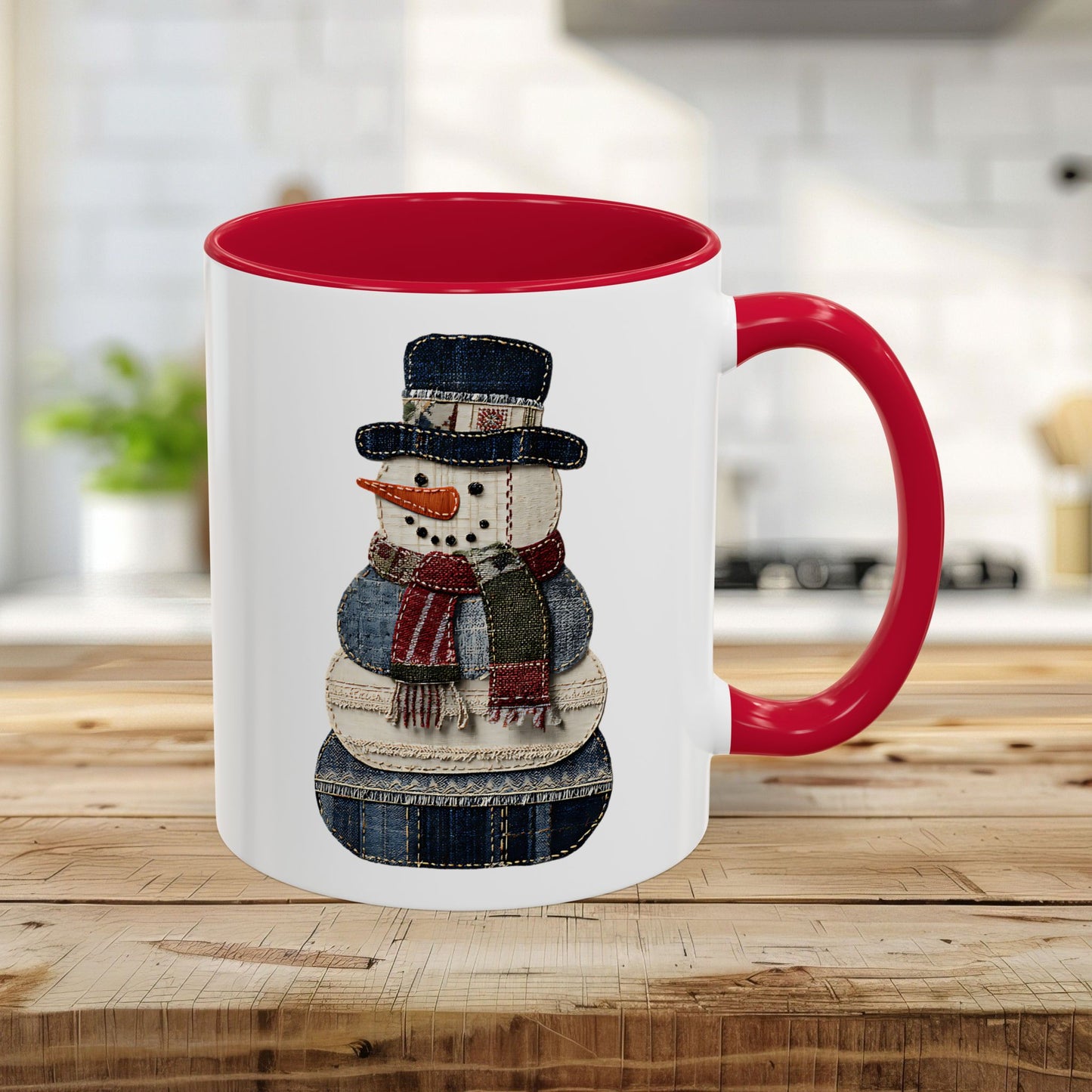 Patchwork Denim Country Snowman 11 & 15 oz. Mug