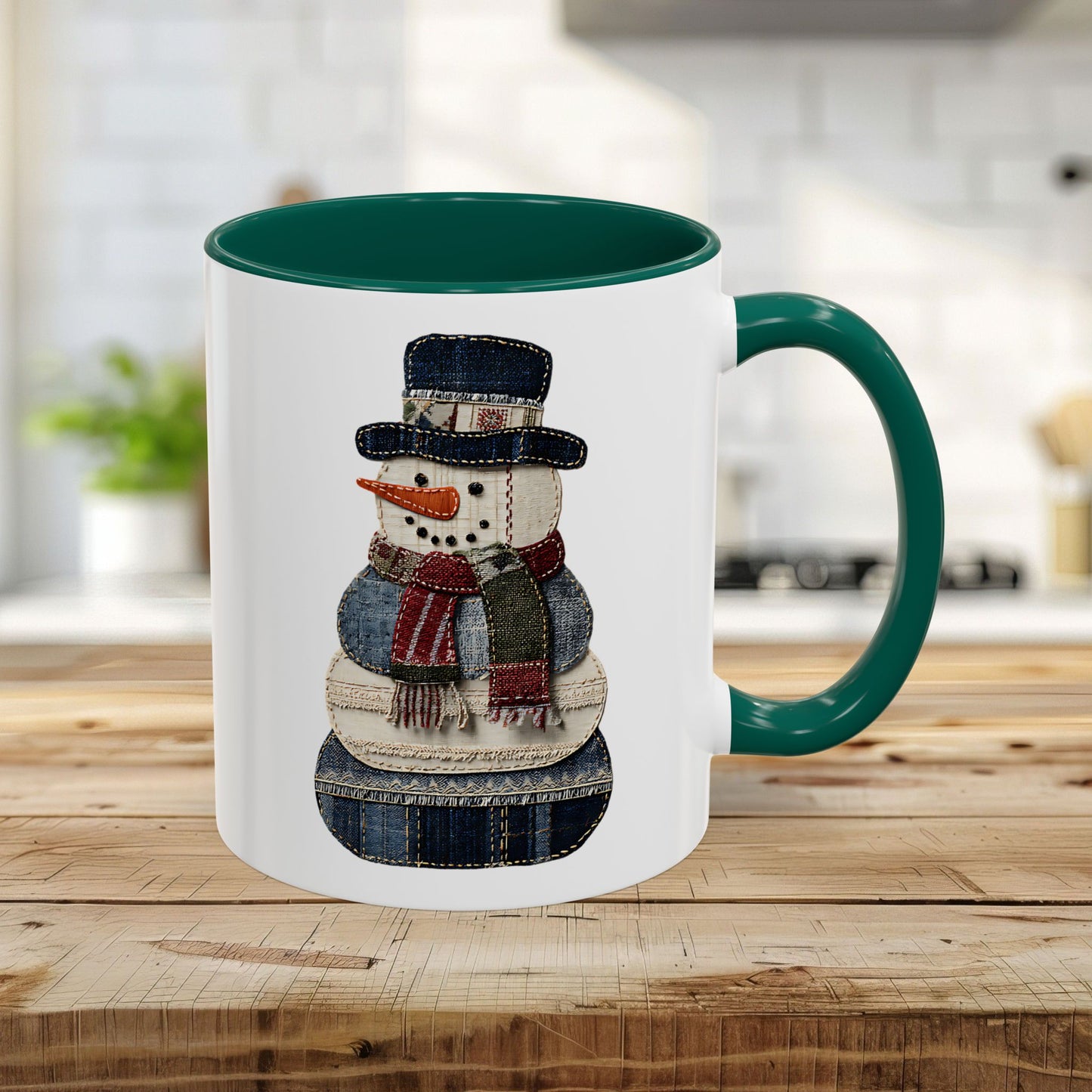 Patchwork Denim Country Snowman 11 & 15 oz. Mug