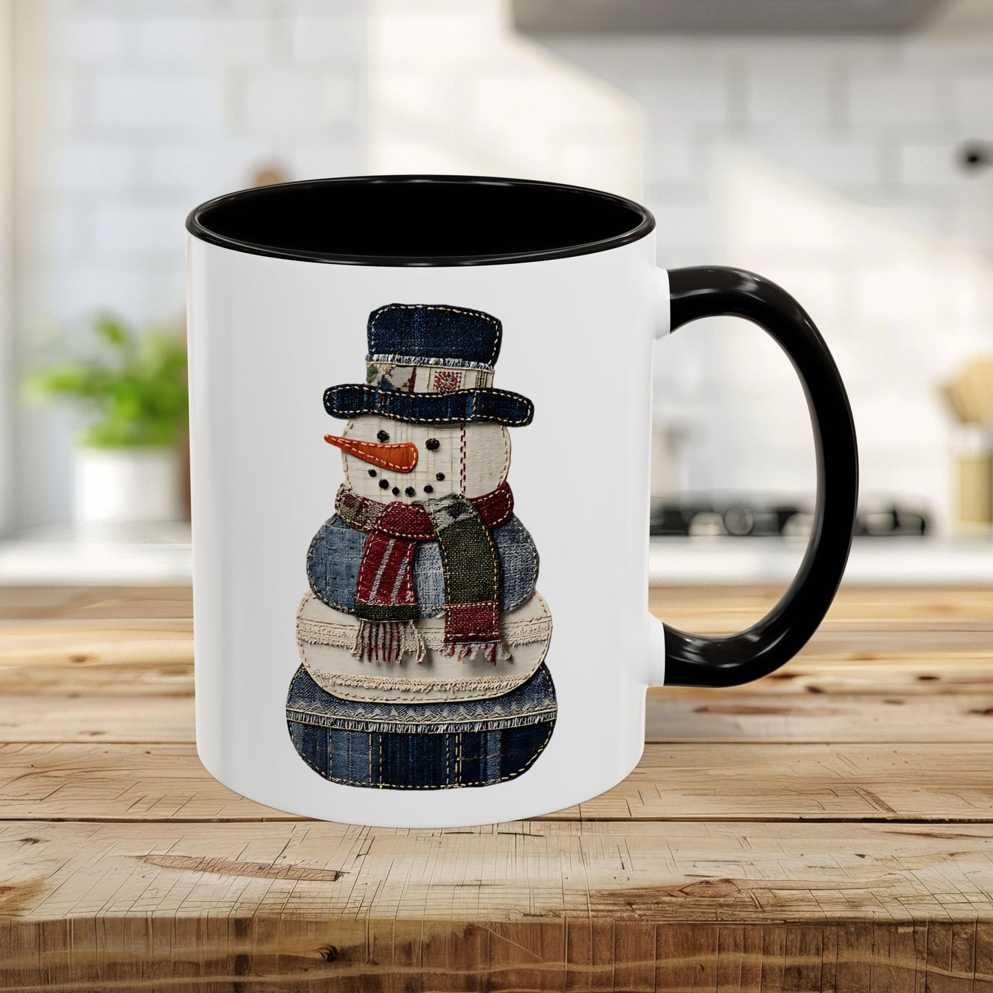Patchwork Denim Country Snowman 11 & 15 oz. Mug