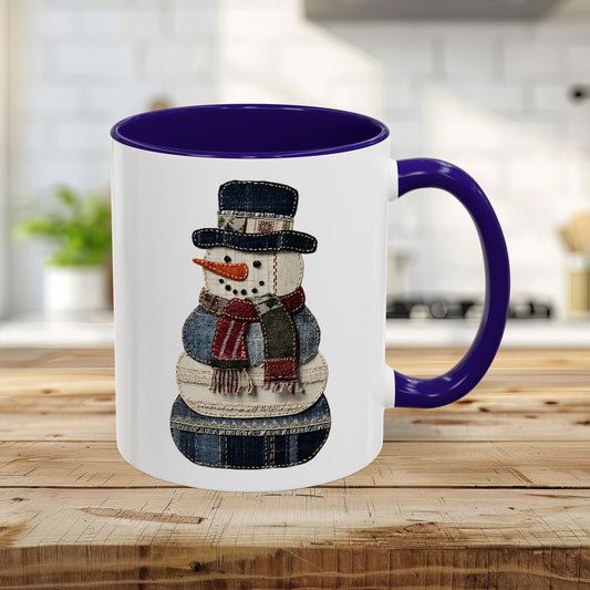 Patchwork Denim Country Snowman 11 & 15 oz. Mug