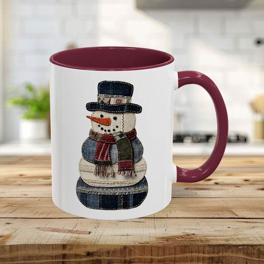 Patchwork Denim Country Snowman Mug (11/15oz)