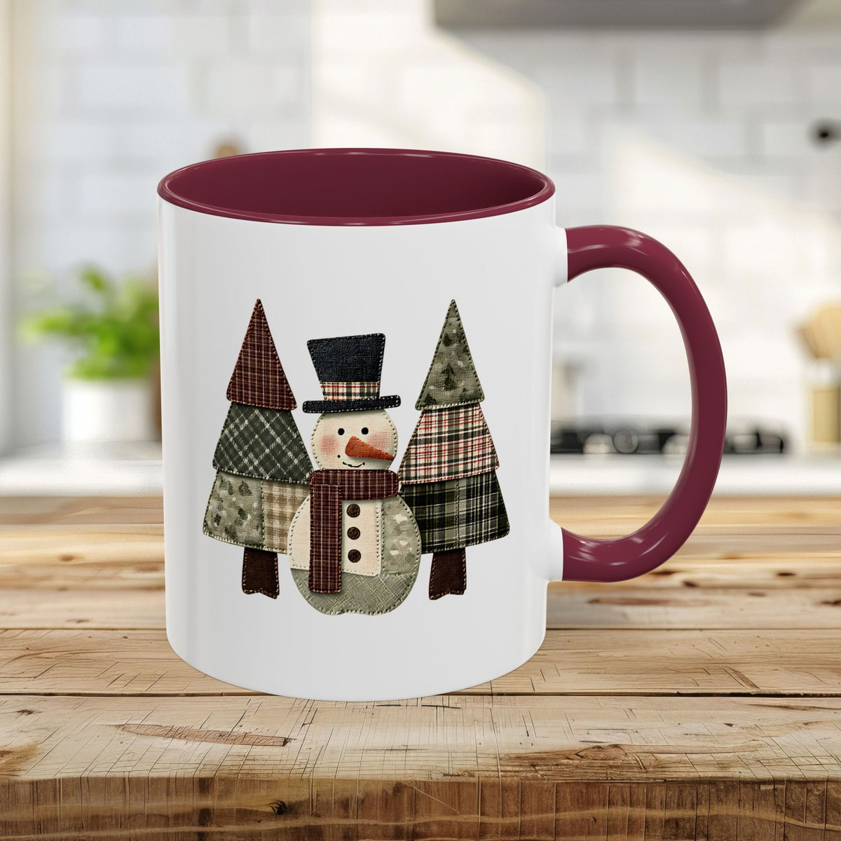 Patchwork Snowman & Evergreens Mug (11/15oz)