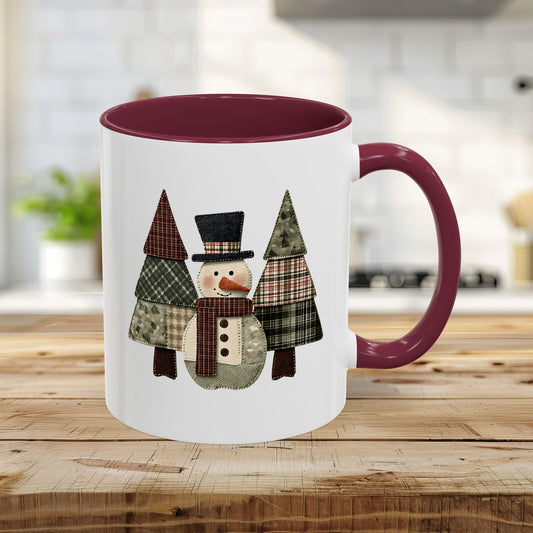 Patchwork Snowman & Evergreens Mug (11/15oz)