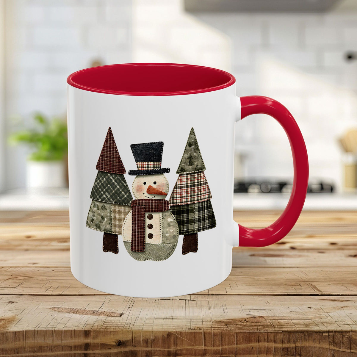 Patchwork Snowman & Evergreens Mug (11/15oz)