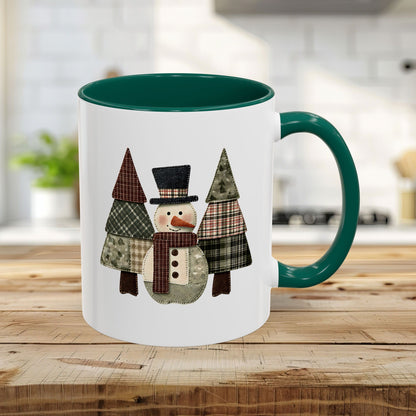 Patchwork Snowman & Evergreens Mug (11/15oz)
