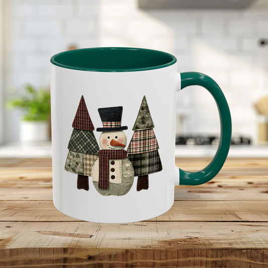 Patchwork Snowman & Evergreens Mug (11/15oz)